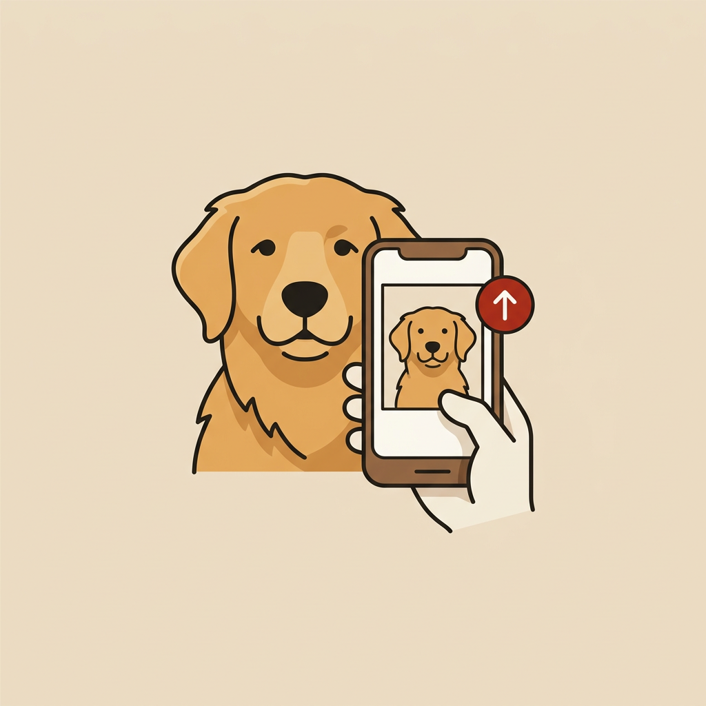 Una mano regge un telefono con la foto di un cane